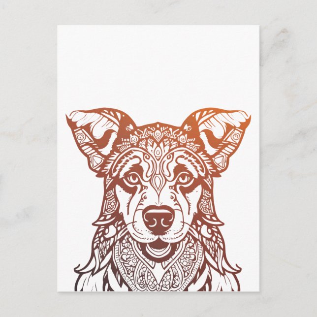 Hund Mandala Ornamental, Hand plockade Hund Mandal Vykort (Framsida)