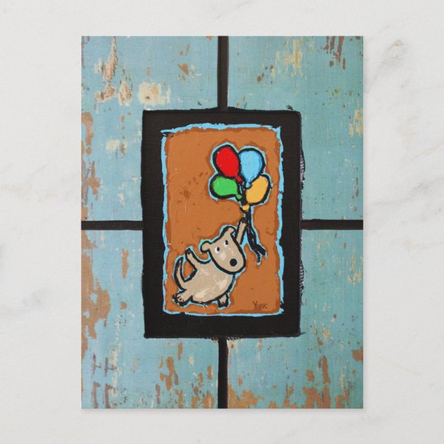 hund med ballonger vykort (Framsida)