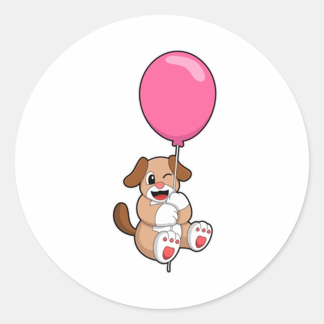 Hund med Balloon Runt Klistermärke (Framsida)
