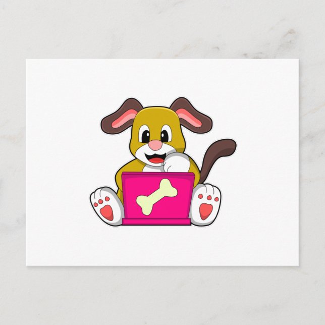 Hund med bärbar dator vykort (Framsida)