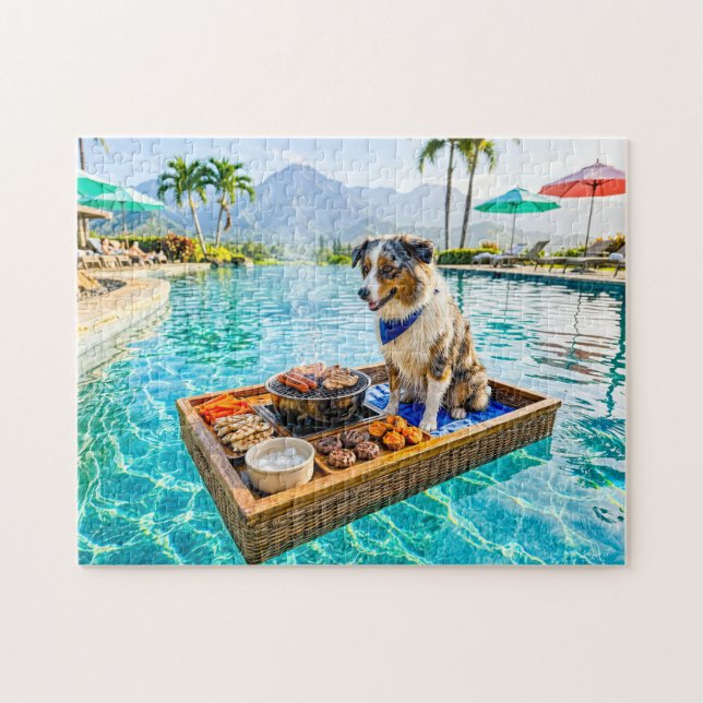 Hund med BBQ-grill-flotte Pussel (Horisontell)