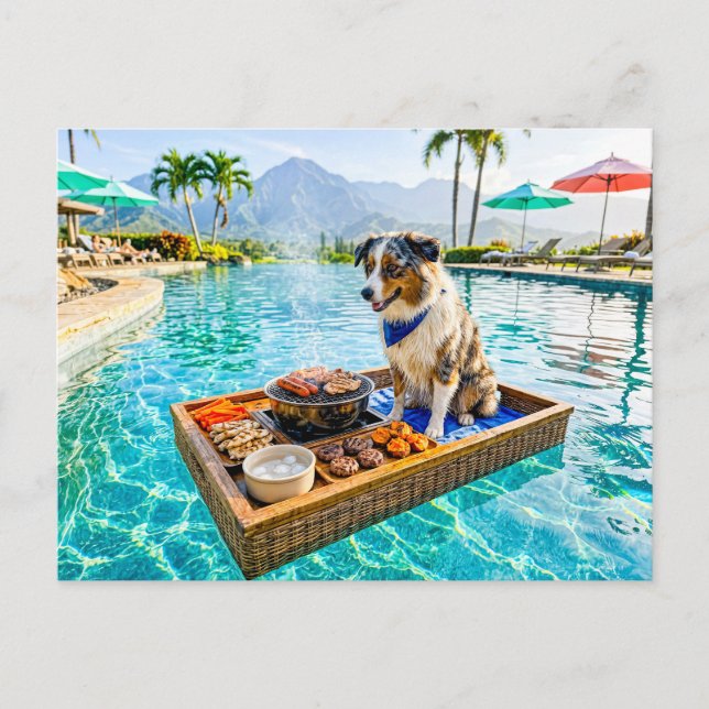 Hund med BBQ-grill-flotte Vykort (Framsida)