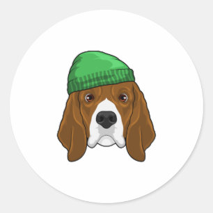 Hund med Beanie Runt Klistermärke