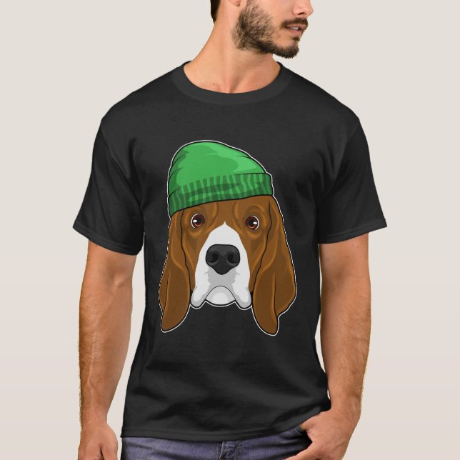 Hund med Beanie T Shirt (Framsida)