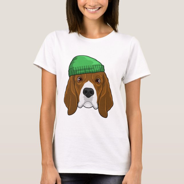 Hund med Beanie T Shirt (Framsida)