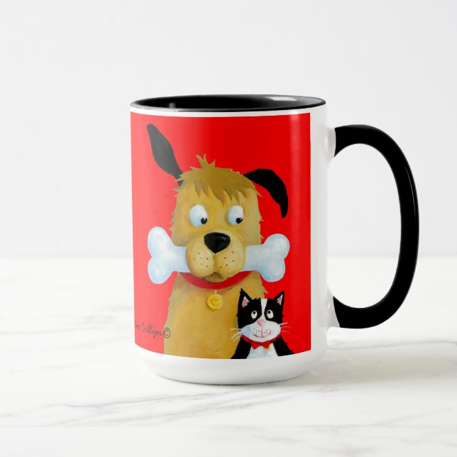 Hund med ben & katten - rolig mugg (Höger)