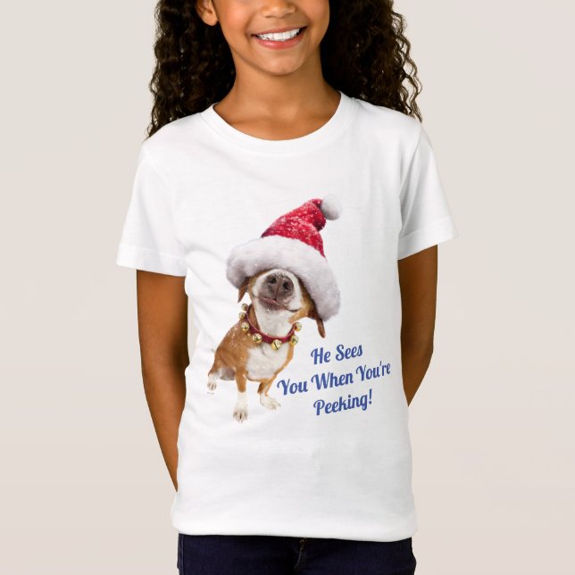 Hund med Big Santa Hat T Shirt (Framsida)