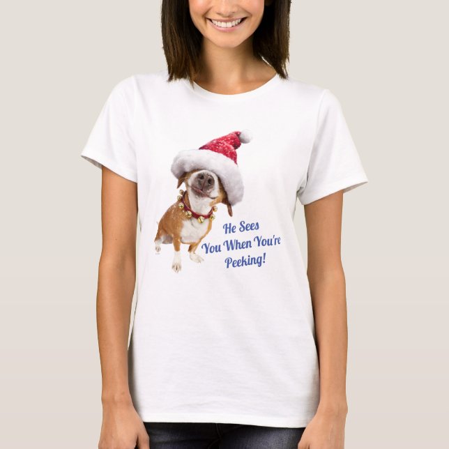 Hund med Big Santa Hat T Shirt (Framsida)