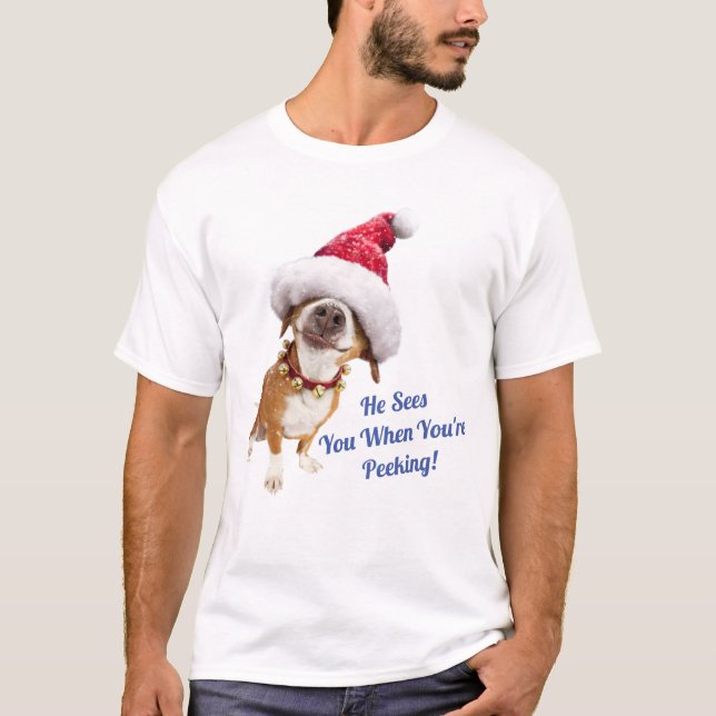 Hund med Big Santa Hat T Shirt (Framsida)