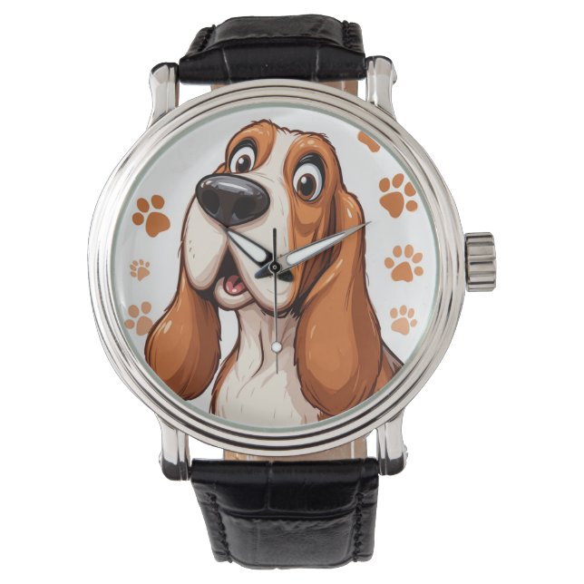 Hund med billig Basset med Orange Tassavtryck Armbandsur (Framsida)