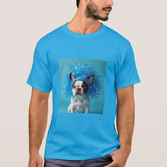 Hund med blå vrak t-shirt (Framsida)