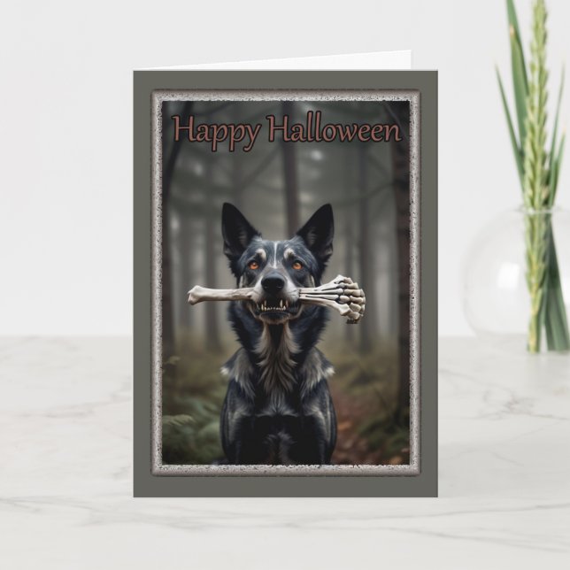 Hund med bone Halloween-kort Kort (Framsida)