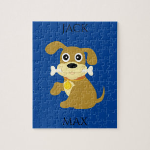 HUND MED BONE PUZZLE. NAMN OM BARN OCH HUND. PUSSEL
