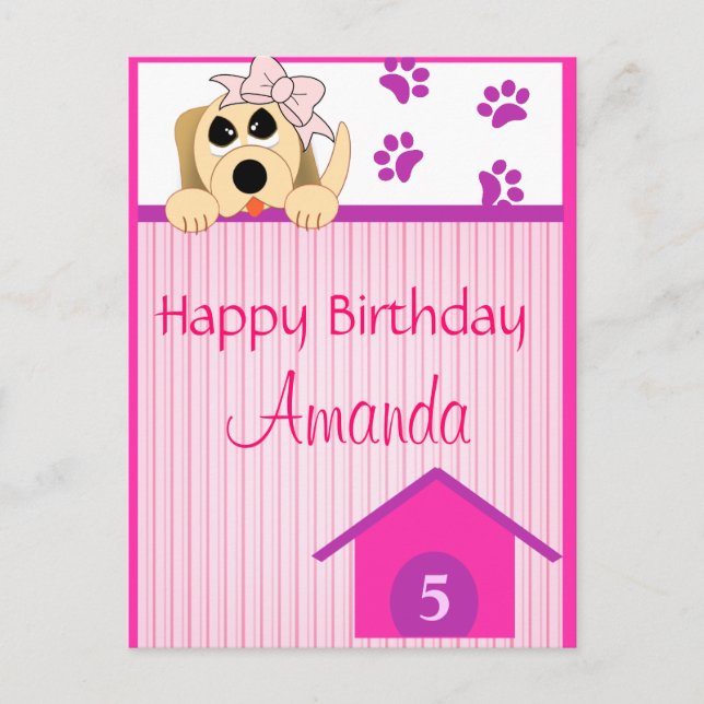 Hund med Bow & Hund House Birthday Vykort (Framsida)