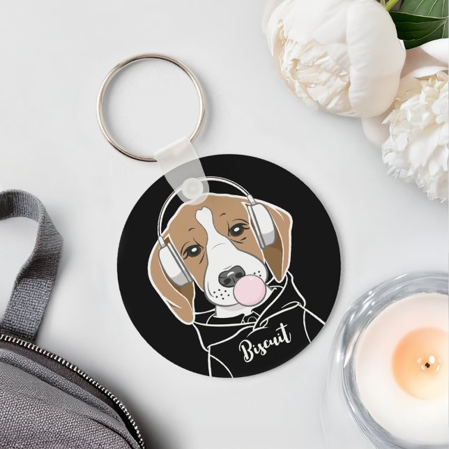 Hund med Bubblegum Cute Funny Beagle Nyckelring (Skapare uppladdad)