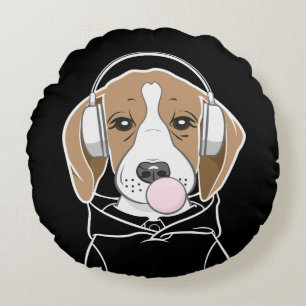 Hund med Bubblegum Cute Funny Beagle Rund Kudde