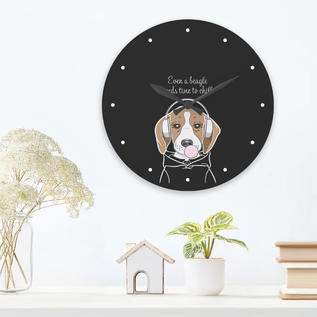 Hund med Bubblegum Cute Funny Beagle Stor Klocka (Skapare uppladdad)
