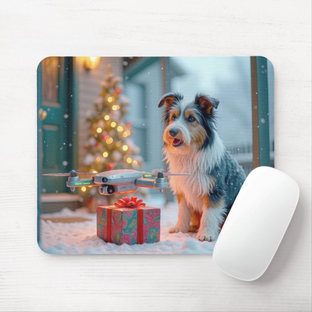 Hund med Drone och Helgdag Gift Musmatta (Med mus)