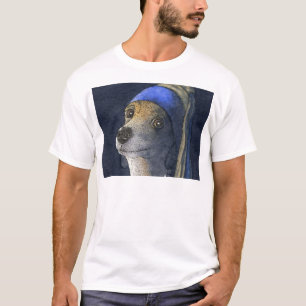 Hund med ett pärlemorfärg örhänge t shirt