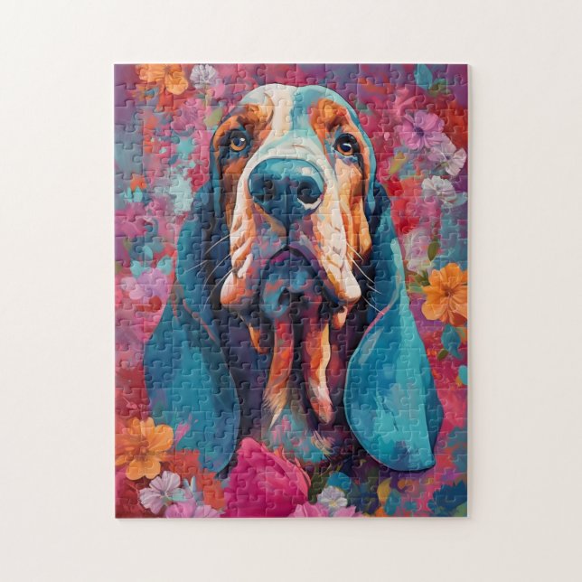 Hund med färgat band pussel (Vertikal)