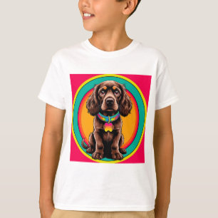 Hund med färgglatt halsband inuti dekorativ cirkel t shirt