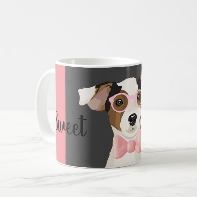 Hund med glasögon och buggslips. kaffemugg (Framsida vänster)
