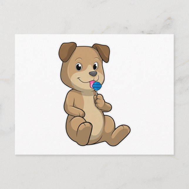 Hund med godis Suckers Vykort (Framsida)