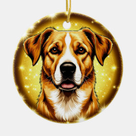 Hund med Golden Background Julgransprydnad Keramik