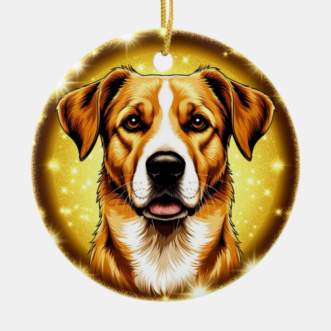 Hund med Golden Background Julgransprydnad Keramik (Framsidan)