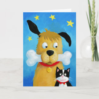 Hund med gratulationskort för ben och Roligt Kort
