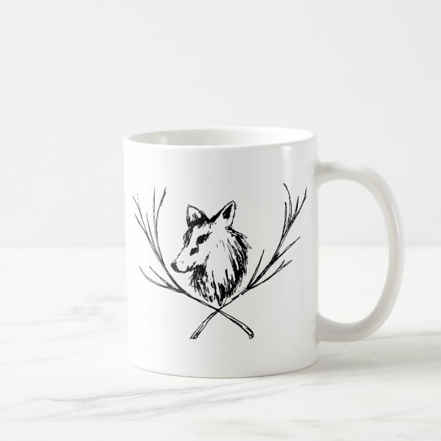 Hund med Grenar svartvitt Kaffemugg (Höger)