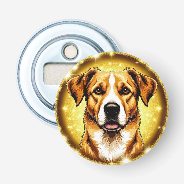 Hund med gyllene bakgrund flasköppnare (Framsidan)