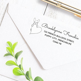 Hund med Heart Fransk Bulldog-Returadress Självfärgande Stämpel