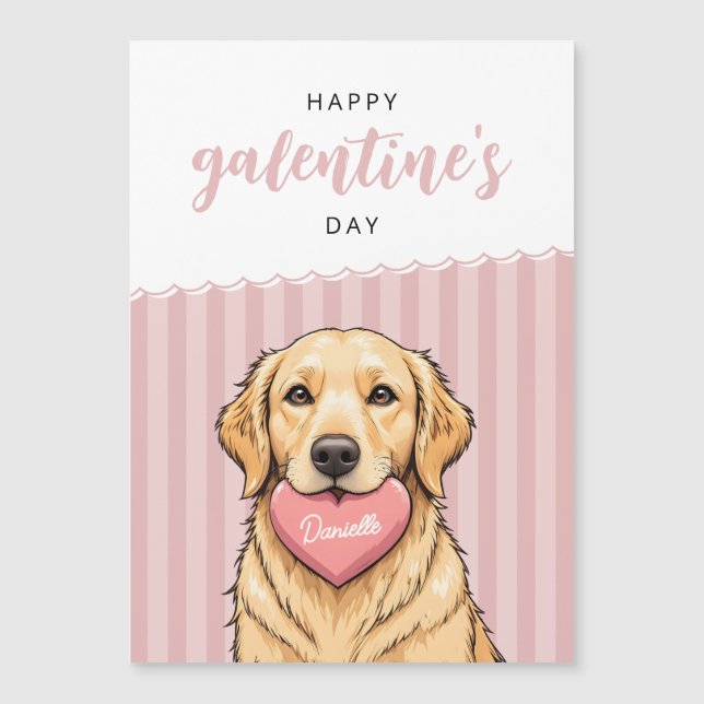 Hund med hjärta Glad Galentine's Day Magnetkort (Framsida)