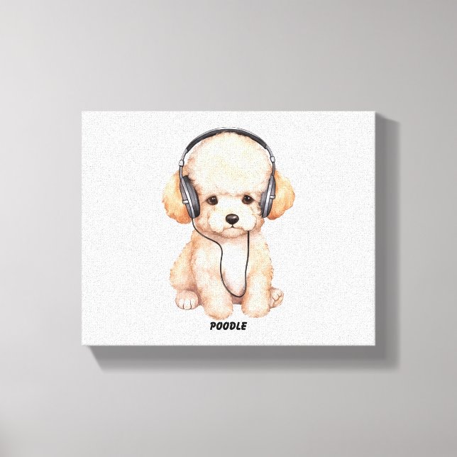 Hund med hörlurar canvastryck (Framsida)