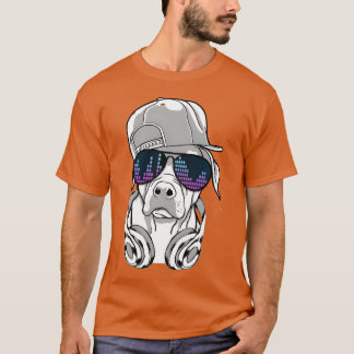 Hund med hörlurar och coola musikglasfamilj t shirt