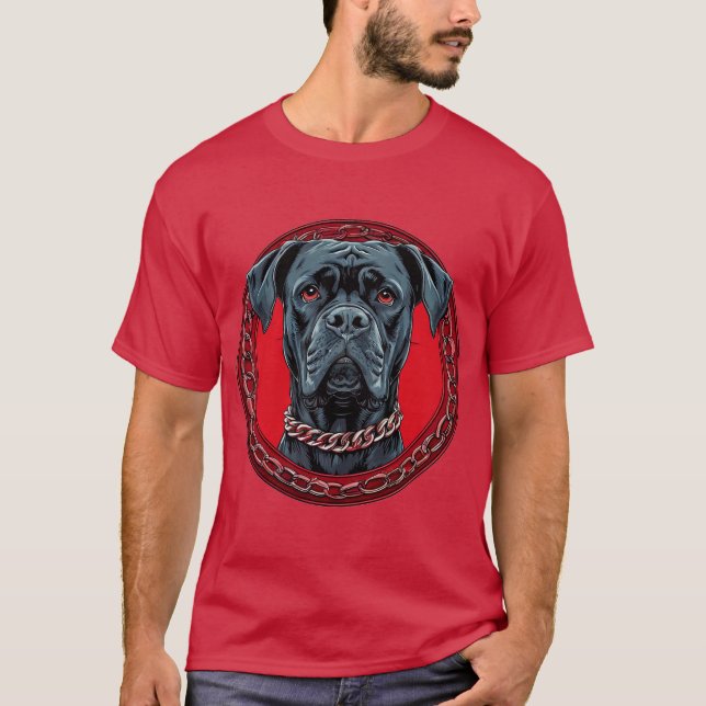 Hund med kedjebakgrund och fetstil t shirt (Framsida)