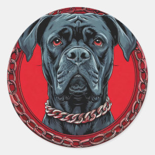 Hund med kedjekrage och djärv bakgrund runt klistermärke