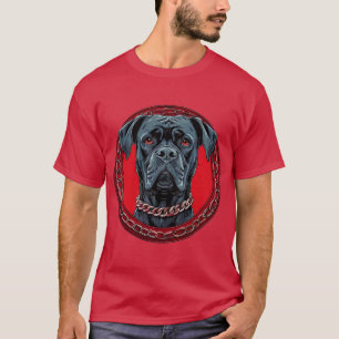 Hund med kedjekrage och djärv bakgrund t shirt