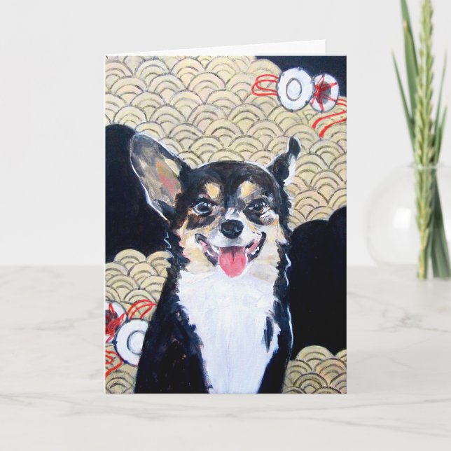 Hund med Kimonohälsningkortet Kort (Framsida)