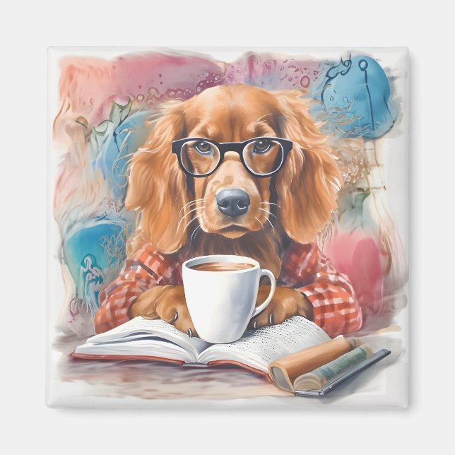 Hund med Kopp av Hett Chocolate Magnet (Framsidan)