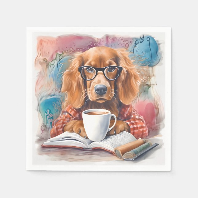 Hund med Kopp av Hett Chocolate Pappersservett (Framsidan)