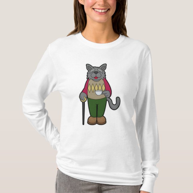 Hund med Kopp i kaffe T Shirt (Framsida)