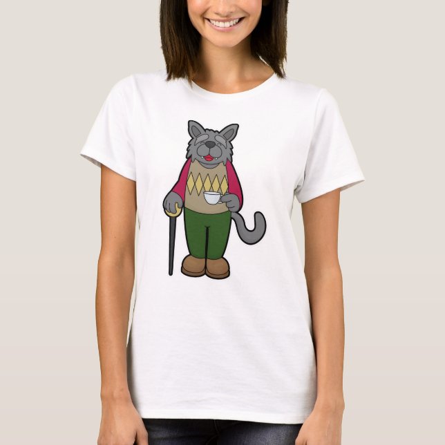 Hund med Kopp i kaffe T Shirt (Framsida)