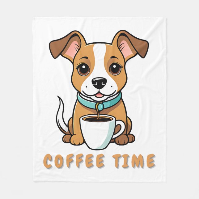 hund med kopp kaffe fleecefilt (Framsidan)
