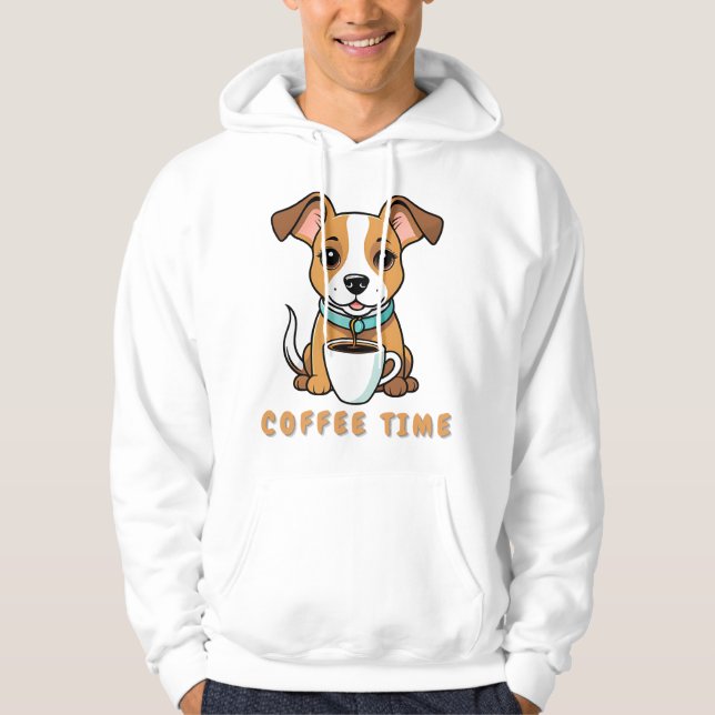 hund med kopp kaffe hoodie (Framsida)