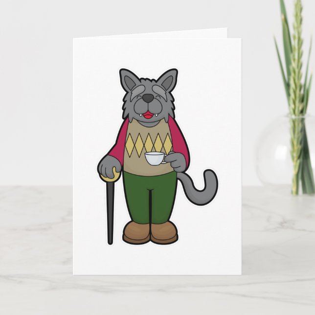 Hund med kopp kaffe kort (Framsida)