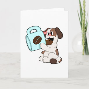 Hund med kopp kaffe kort