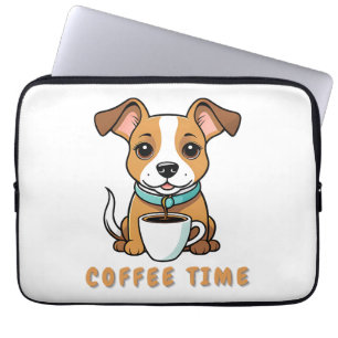 hund med kopp kaffe laptop fodral