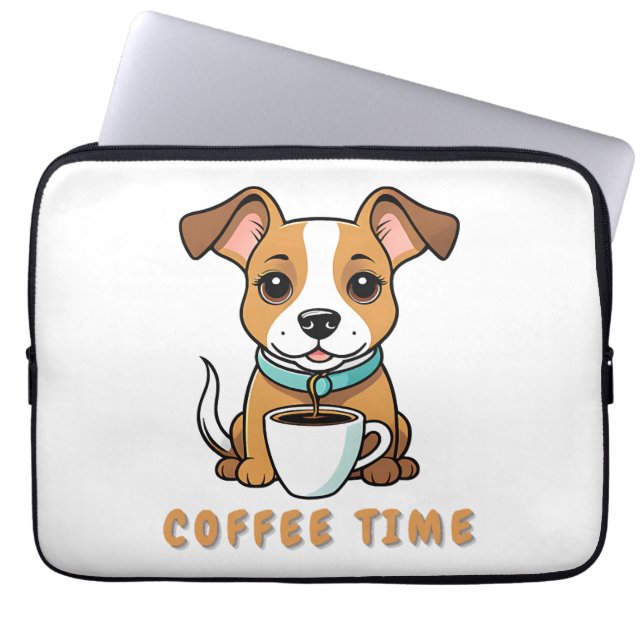 hund med kopp kaffe laptop fodral (Framsidan)